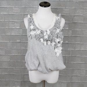 Anthropologie C Keer Floral Cutout Grey Sleeveless Top XS